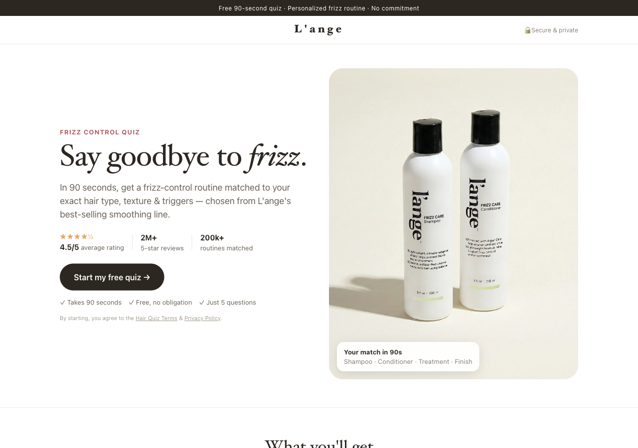 Frizz quiz landing page redesign