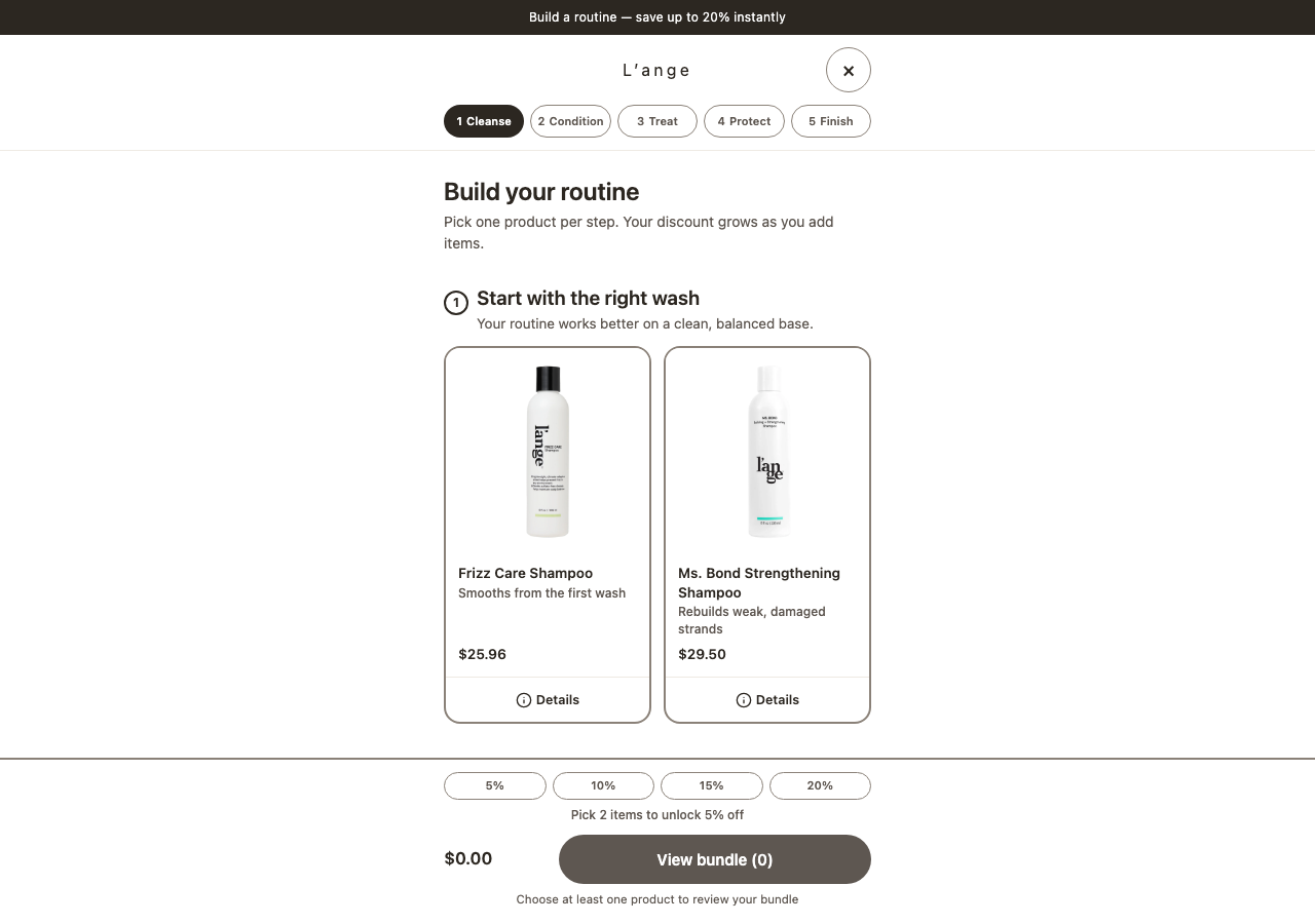 Accessible one-page bundle builder