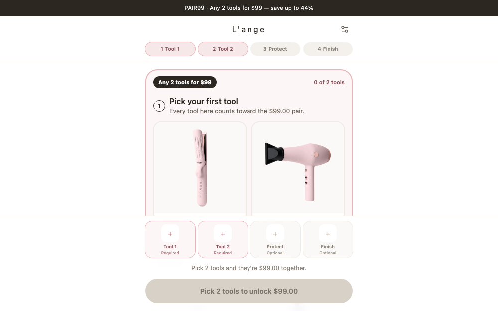 Pair-offer bundle builder with numbered tool slots